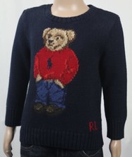 Ralph Lauren Infant Navy Blue Cotton Crew Neck Infant Teddy Bear Sweater NWT