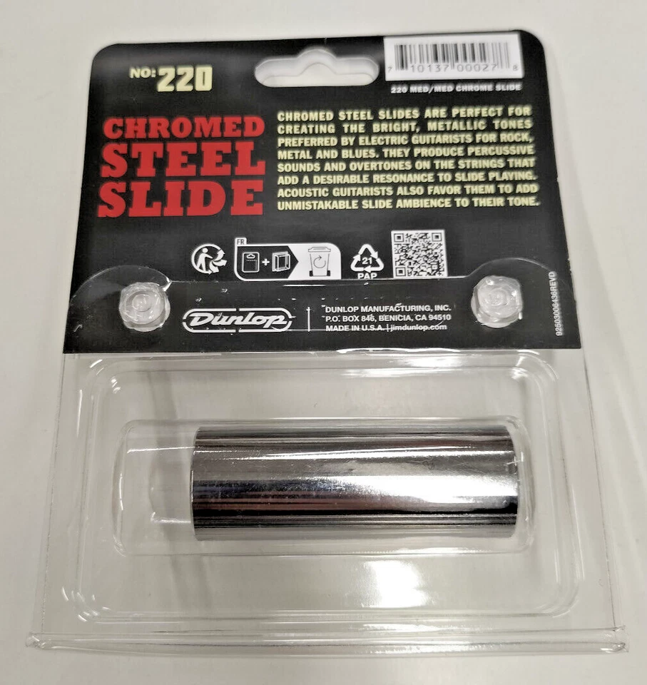 Dunlop Slide Acciaio Cromato Medium 220 x Chitarra Elettrica 19 x 22 x 60 mm - Immagine 4 di 4