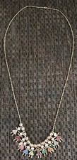 Gold Tone Necklace w/ 12 Gold Tone Cubic Zirconia Children Shaped Charms l k