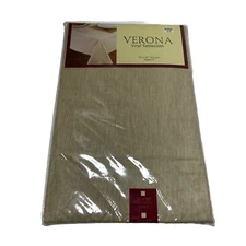 Verona Brown Beige Vinyl Flannel Back Tablecloth 52” x 52” New Bed Bath Beyond