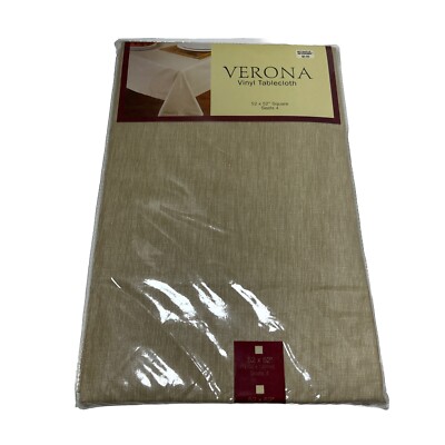 Verona Brown Beige Vinyl Flannel Back Tablecloth 52  x 52  New Bed Bath Beyond