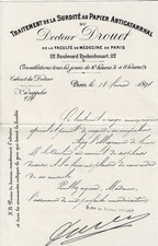 LETTRE ANCIENNE  COURRIER  DU DOCTEUR DROUET  A  PARIS  1891