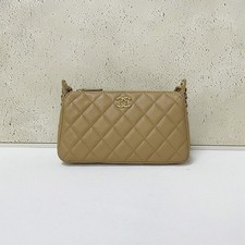 Chanel Lava Double C Logo Zip Shoulder Bag Beige Caviar Leather Chain Handbag