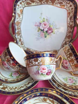 Noritake Rosa Rose Vergoldet Teil Teeservice 3 x Trios Kuchenteller 10 Stück + Ersatzteile