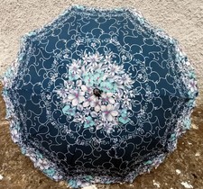 Chrome Handle Walking Umbrella with Fake Emeralds Double Fabric Cover
