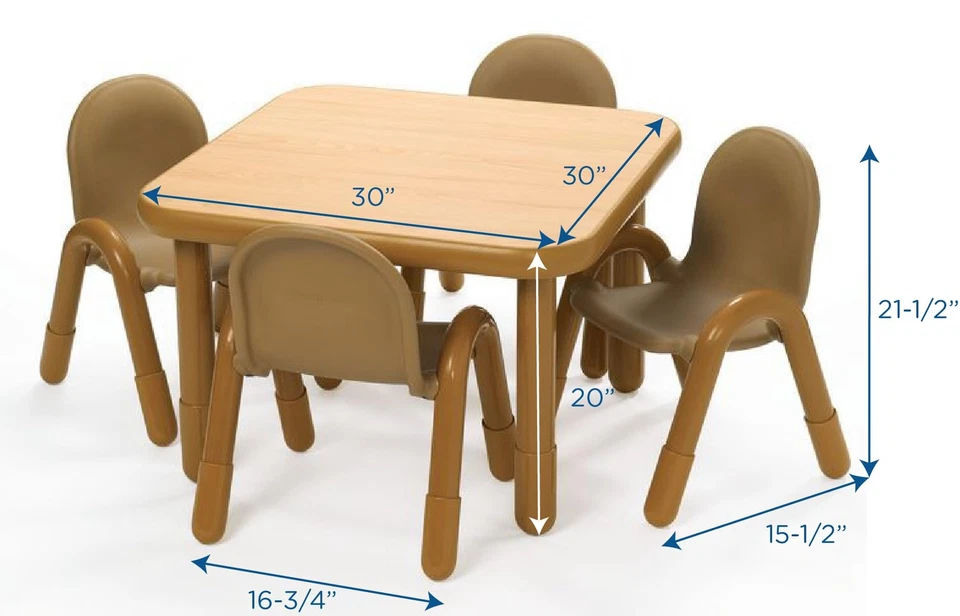 Juego de mesa y silla cuadrada de 30" para preescolar de fábrica infantil, madera natural Foto 3 de 3