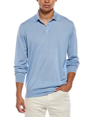 BRUNELLO CUCINELLI MEN'S LIGHT BLUE WOOL POLO SWEATER MSRP $1485