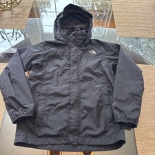 The North Face Kids Rain Coat Jacket Black Hooded Full Zip Pockets Size M
