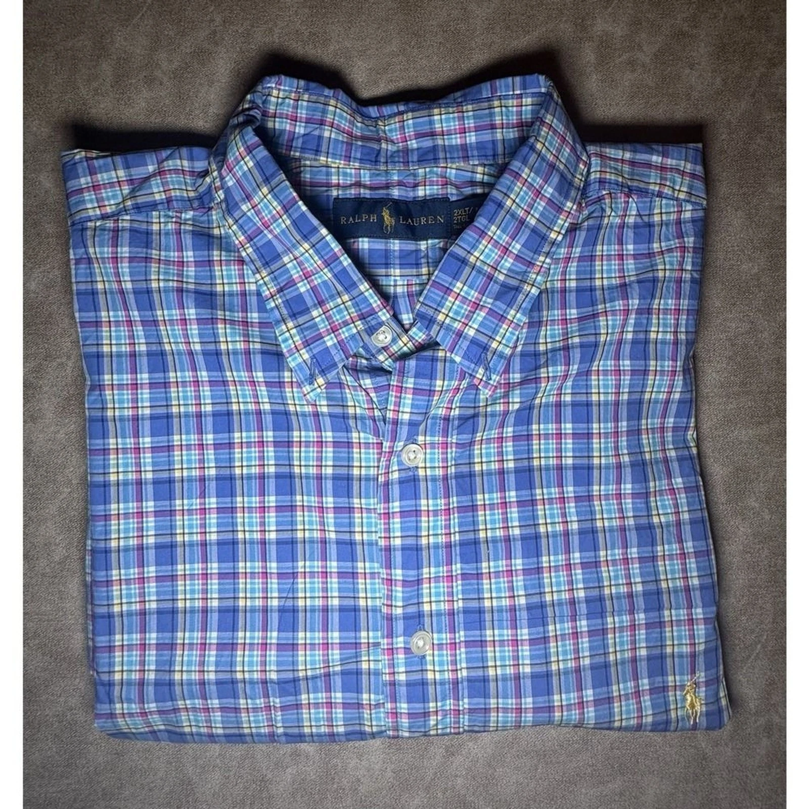 Polo Ralph Lauren Men's Blue Plaid Custom Fit LS Button Down Dress Shirt 2XLT