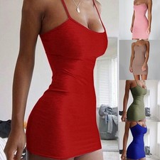 Simple Solid Color Spaghetti Strap Bodycon Mini Dress Women Summer Slim Fit Dres