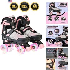 Roller Skates for Girls Boys Kids,4 Sizes Adjustable Quad Skates with Light u...
