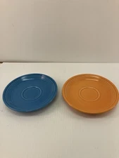 (2) Fiesta Ware 6" Saucer Plates Homer Laughlin (Orangish And Bluish)