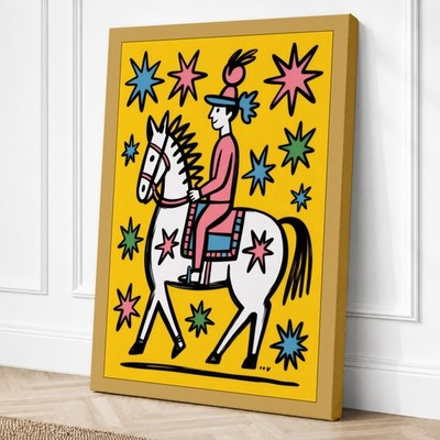 Reiter auf sternenklarem Pferd Volkskunst Leinwandbild Wandbild Wohndeko fertig zum Aufhängen