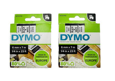 NEW 2x Genuine Dymo D1 43613 Label Tape Black on White 1/4" x 23' (S0720780)
