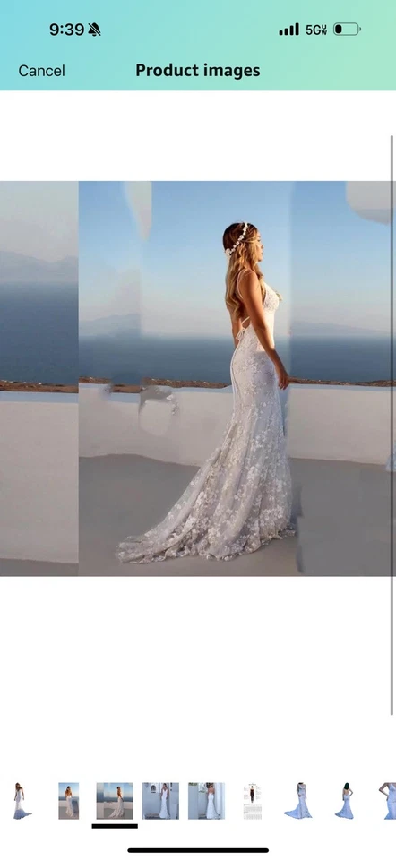 Sexy Vestidos de Novia Sirena Cuello en V Espalda Sin Espalda Encaje Apliques Playa Vestidos de Novia Foto 2 de 4