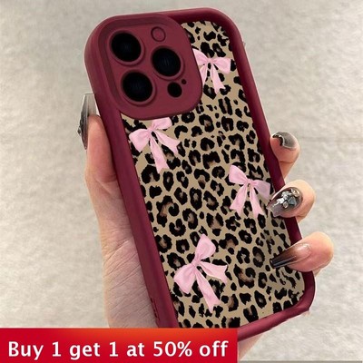 For Apple iPhone 17 Air 17 Pro Max 16 15 14 13 12 Phone Case Leopard Print Bow