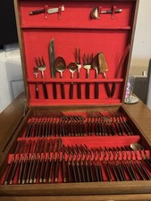 Vintage Brass And Bamboo 144 Piece Cutlery Set With Canteen