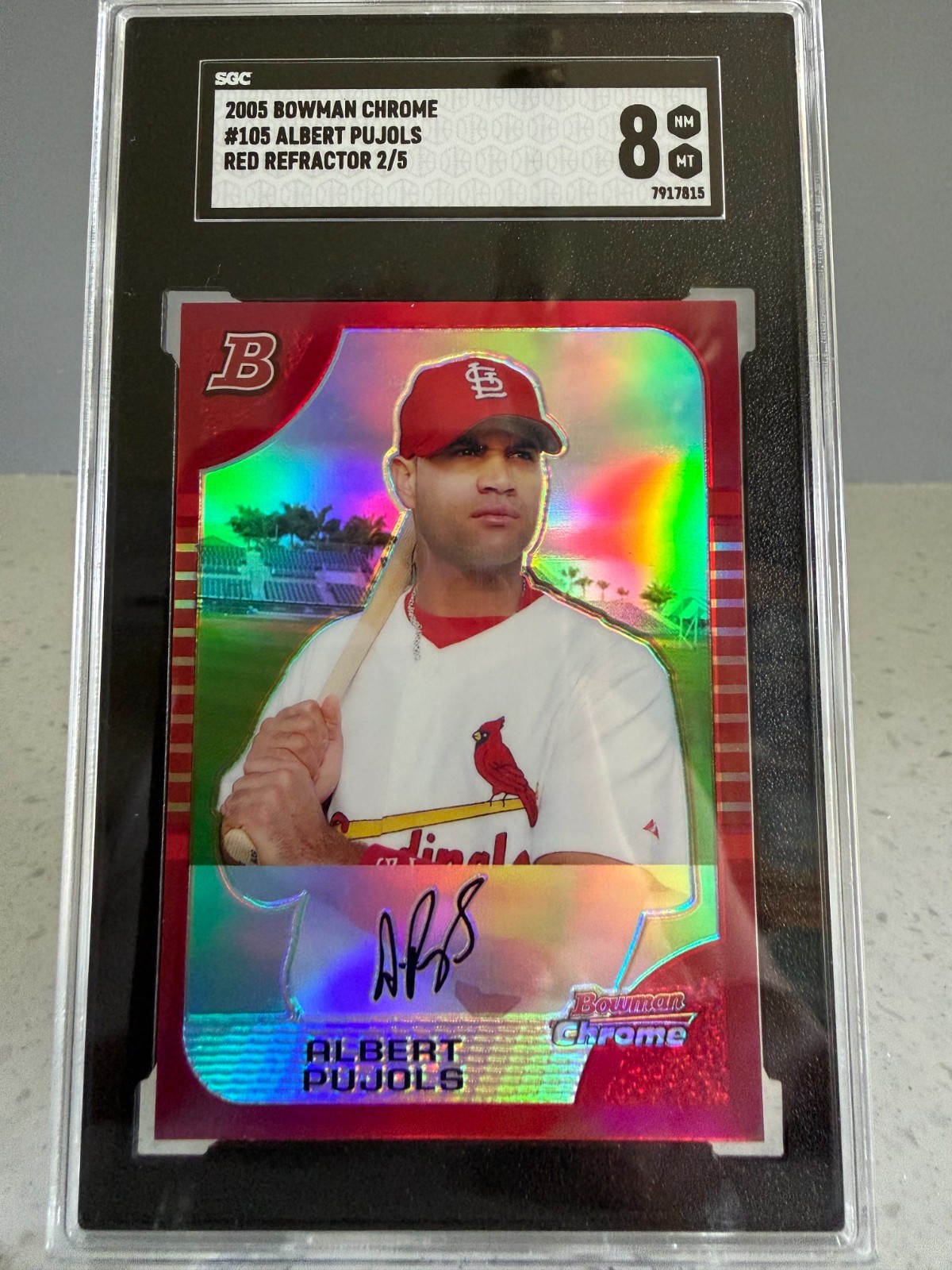 2005 Bowman Chrome 'Red Refractor' Albert Pujols #105 serial'd /5 PSA GRADE 8