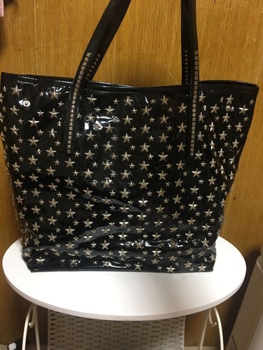 JIMMY CHOO Star Studs enamel patent Leather Hand Tote Crossbody Bag Women black