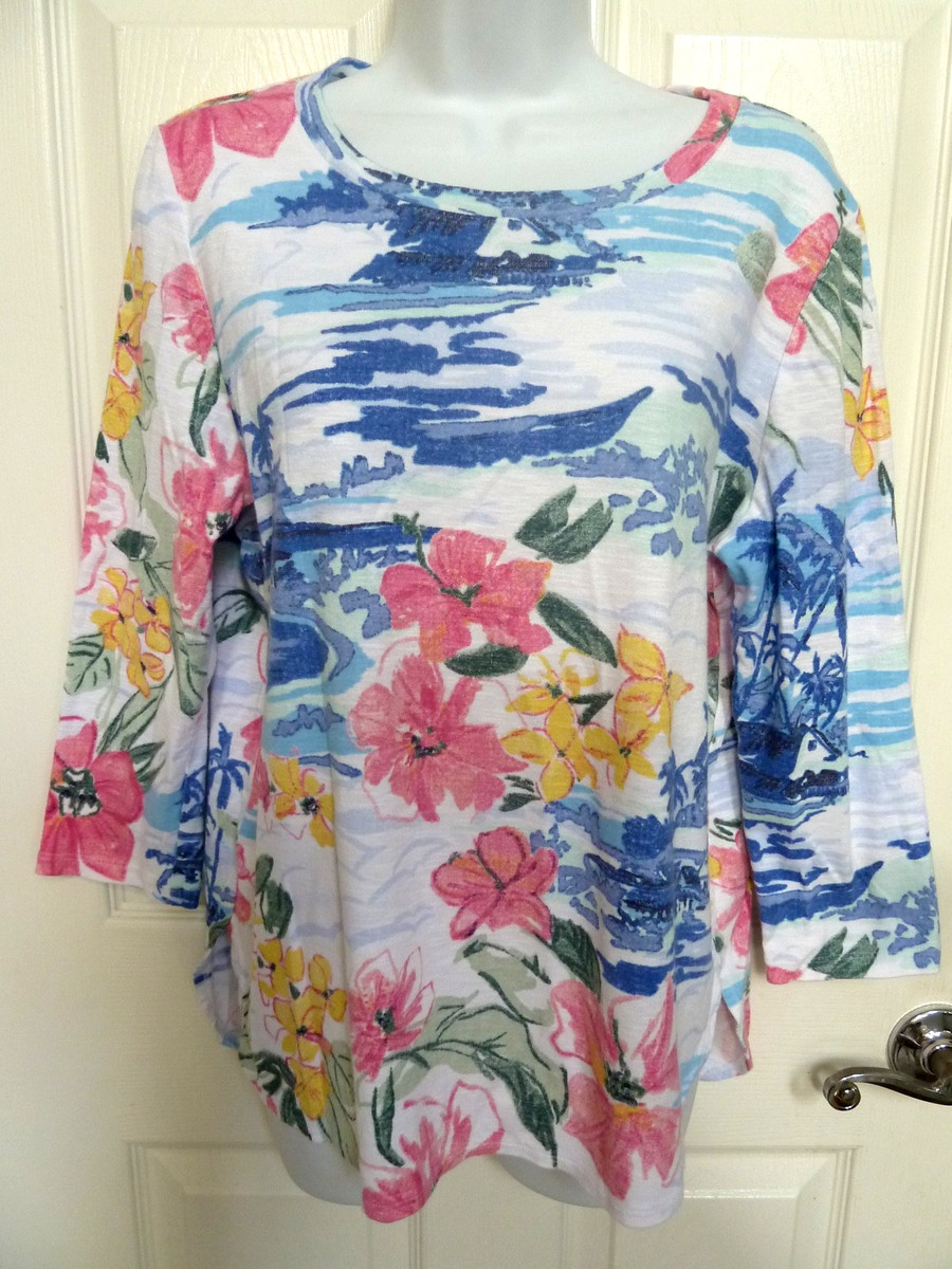 TOMMY BAHAMA Sz Large Tropical Island Cotton Tee Vacation Cruise Colorful