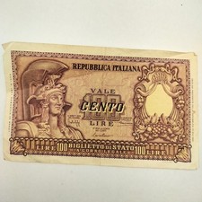 ITALY 1951 100 LIRE Banknote  Italia Elmata  - P#92a - Circulated Condition