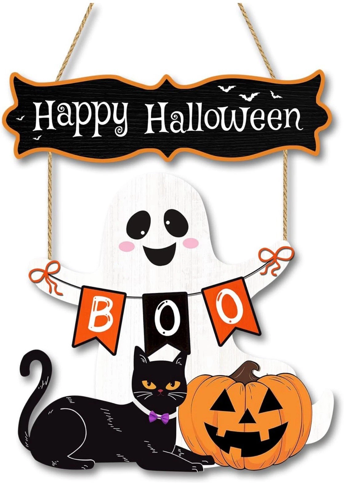Halloween Wreaths For Front Door Welcome Sign Wooden Boo Ghost HangingWall Decor