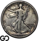 1916-D Walking Liberty Half Dollar, Better Date, 1st Year Issue
