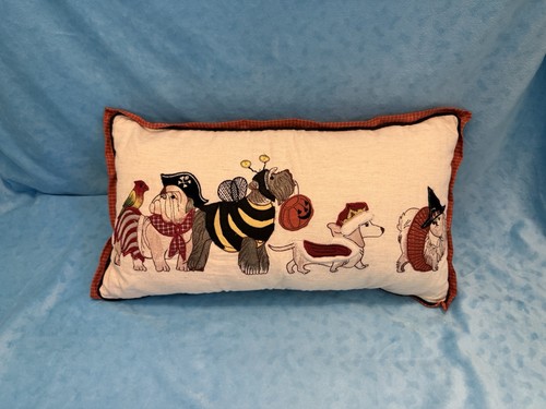 🎃 Pier 1 One Fall Halloween Embroidered Dog Parade 22" Lumbar Long Throw Pillow - Picture 1 of 15