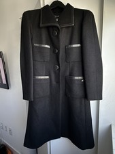 CHANEL Black Leather Trim Button Closure cashmere Women's FR Size 36