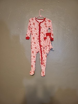 Max & Olivia Red and White Kids One Piece Pajamas Non Skid Foot 18 Months W Bear