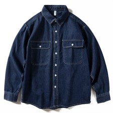 Men Denim Shirts Long Sleeve Loose Casual Retro Tops Blouse Coat Cotton