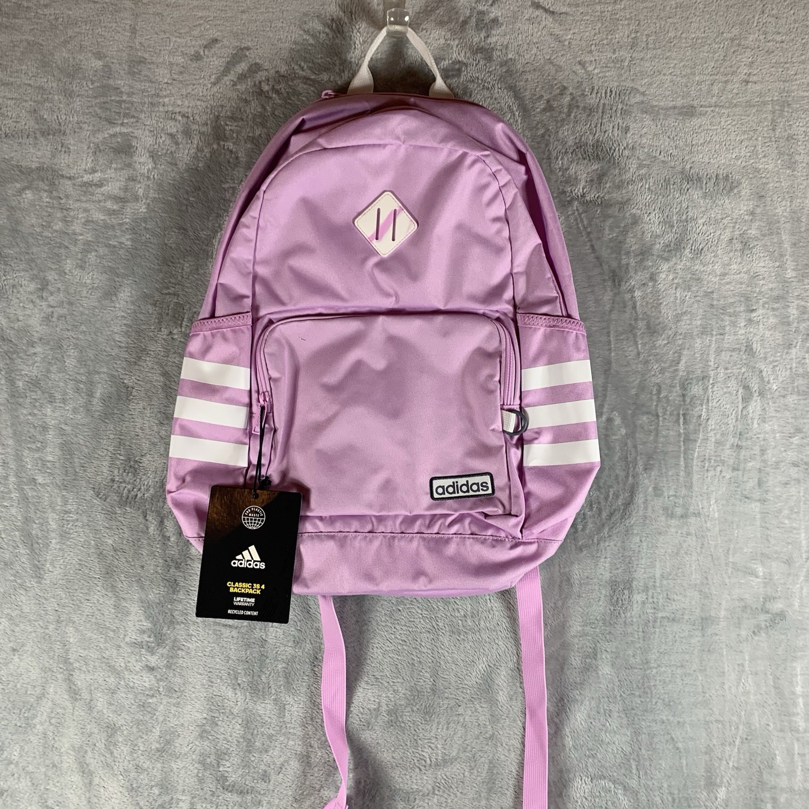 Adidas Classic 3S 4 Backpack in Bliss Lilac White for Laptop School Hydration NWT