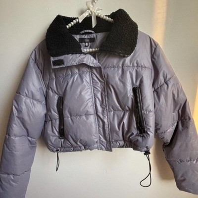 MISSGUIDED SLATE GRAY CROPPED PUFFER JACKET, Size Small