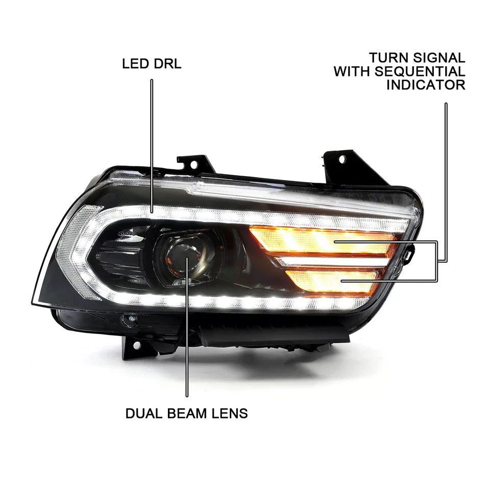 LED Projector Headlights Headlamps Dual Beam Pair For Dodge Charger 2011-2014 Foto 2 de 4