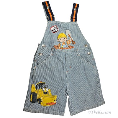 HTF Vintage Bob the Builder Shortall Bib Denim Romper Outfit 5T Y2K Scoop Embrdr