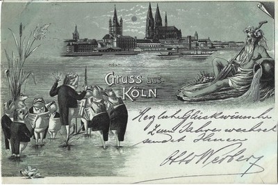 1899 Litho AK Gruss aus Koln  Ansichtskarte Postcard Moonshine Mondschein