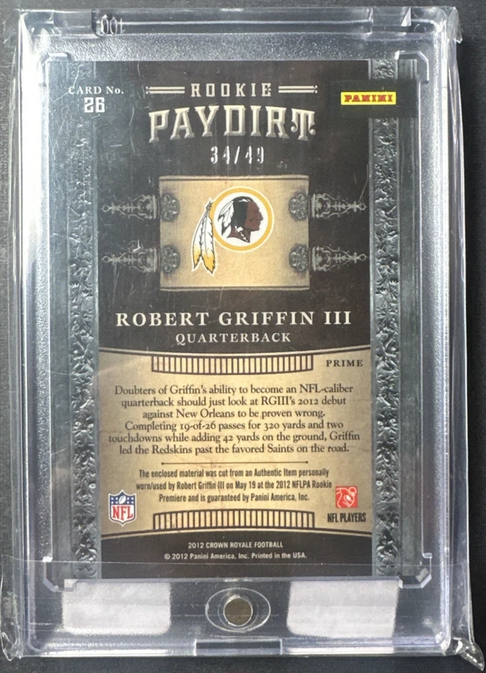 🔥2012 Panini Crown Royale Green Paydirt RC Robert Griffin III 34/49 Washington - Image 2 of 3