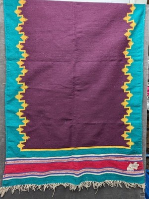 Authentic Indian Rug Woven Rug With Fringe Hindi Tag 44'' x 84'' Vintage Rug