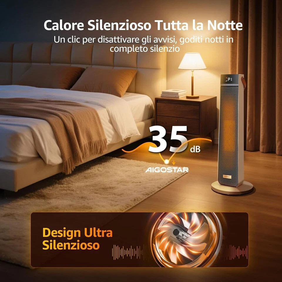 TERMOVENTILATORE STUFA DIGITALE ECO CERAMICO DISPLAY 60CM 2000 WATT AIGOSTAR - Immagine 2 di 4
