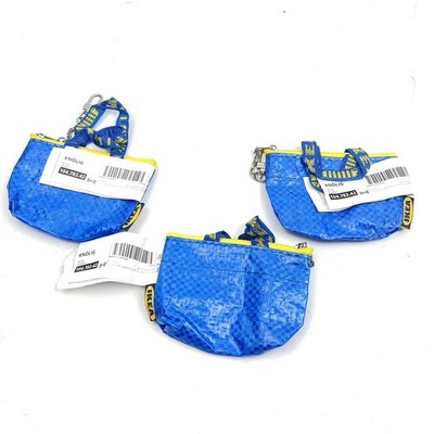IKEA Knolig Mini Zipper Coin Keychain Bag Tote Key Holder Blue 104.782.42 3x