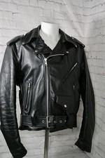 Vintage Men's Black Genuine Leather Motorcycle Biker Jacket Quilted  42R  USA