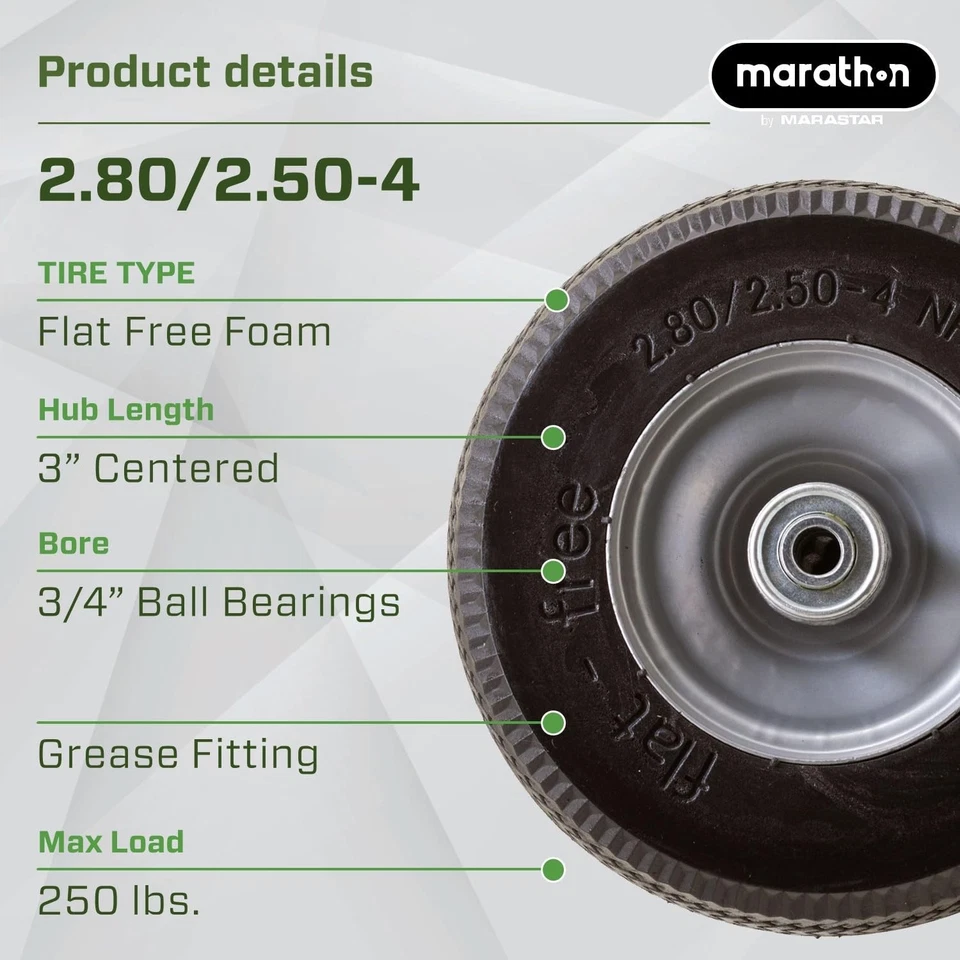 Conjunto de pneus e rodas Flat Free 2.80x2.50x4 para carrinho utilitário e equipamentos - Imagem 2 de 4