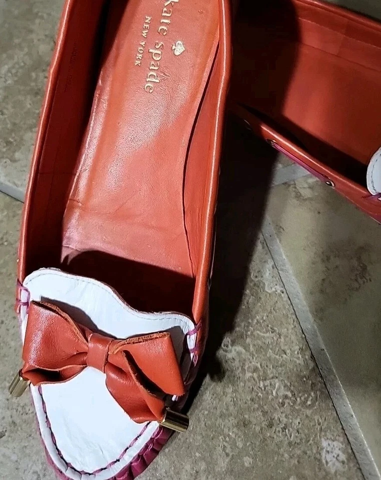 Женские летние мокасины на плоской подошве Kate Spade цвет фуксия розовый красный белый кожа размер 7,5 - Изображение 2 из 4