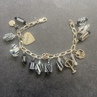 Sterling Silver 925 Lot Bracelet A6 Glass Beads White Black Family Hope Love Mom — photo 2