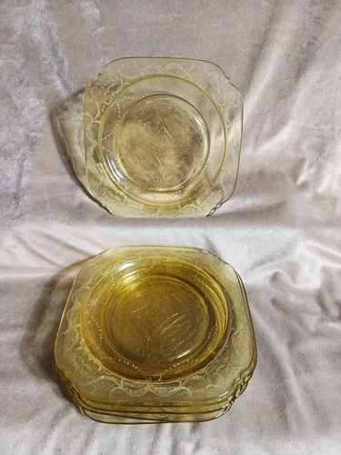 1930s Vintage Federal Glass Madrid - Amber Salad Plates 7.5”, Set of 6