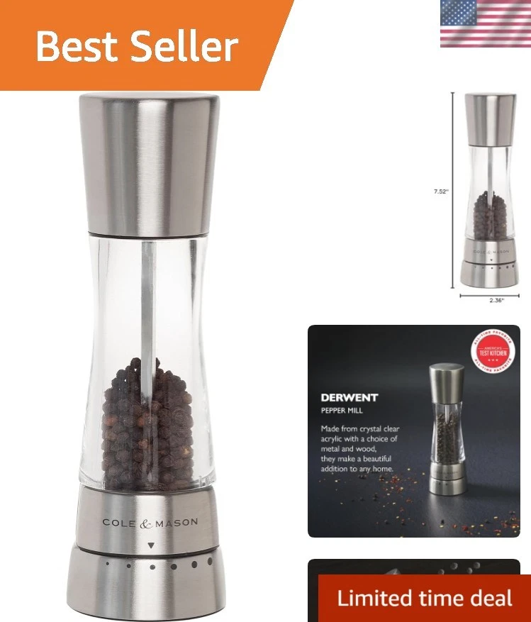 Derwent Pepper Mill - Refillable Pepper Grinder with Gourmet Precision Mechan...