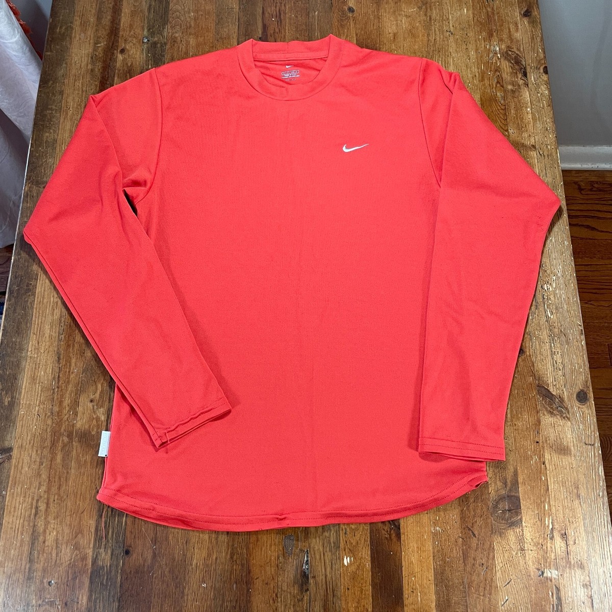 Vintage Nike Shirt Mens Small Red DriFit Long Sleeve Pullover Made In USA