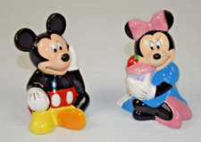 Vintage 80s Mickey Minnie Mouse Salt and Pepper Shakers Glossy Ceramic 4" Tall