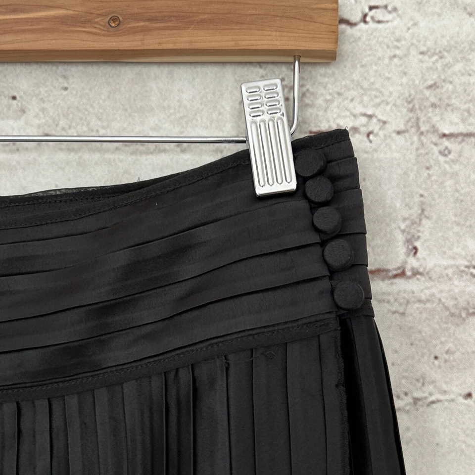 Falda envolvente plisada acordeón satinado negra vintage ECCOCI hasta la rodilla talla 4 nueva de stock Foto 2 de 4