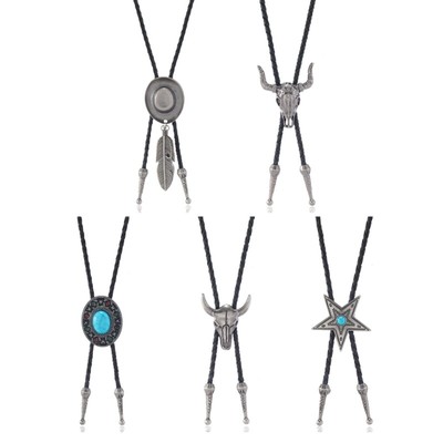 Elegant Black Bolo Tie with Horn Carved Pendant Cowboy Necktie Western Tie